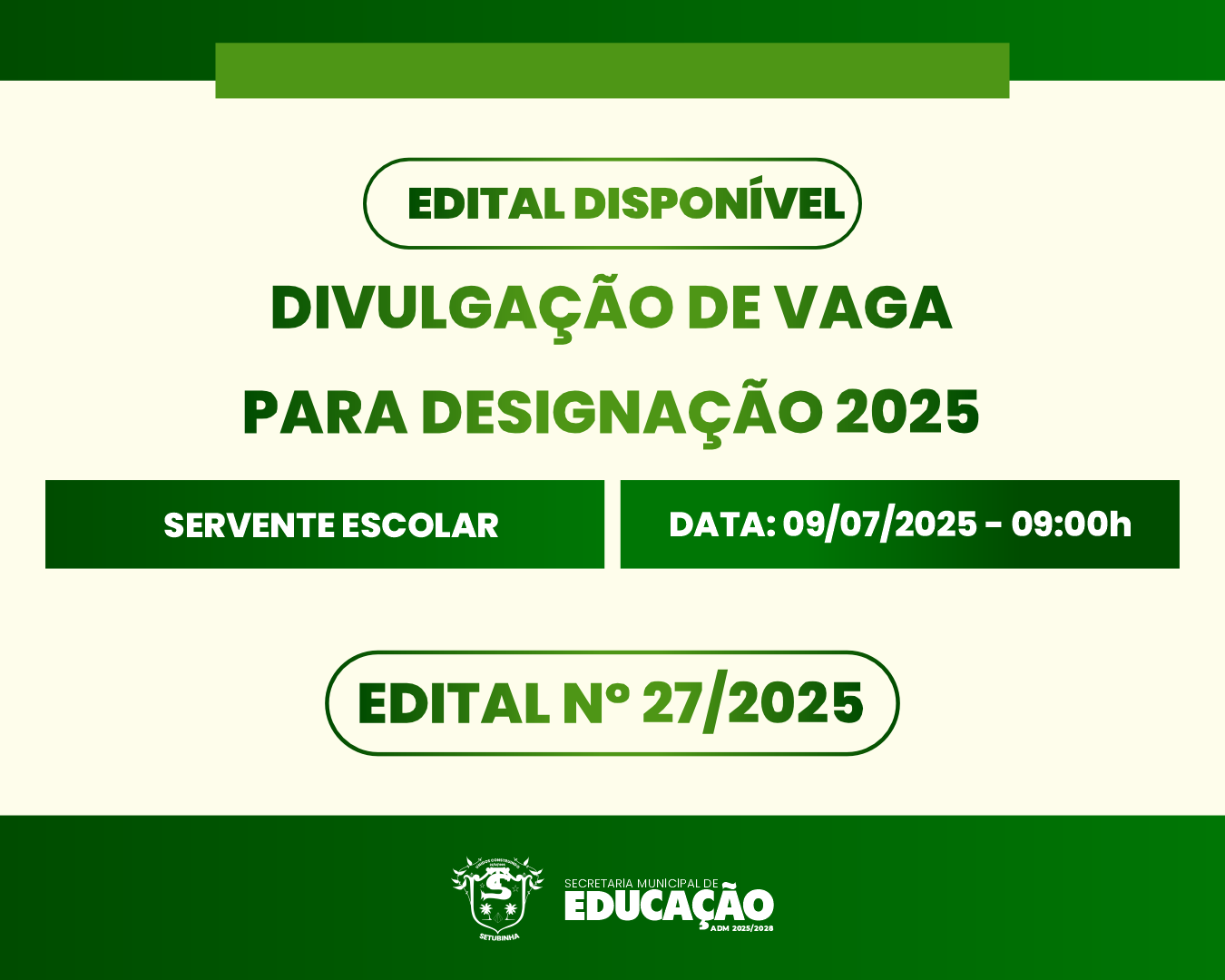 Edital 27 – Divulgação de vaga para contratação